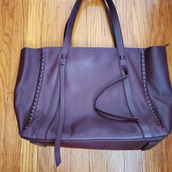 All Saints Ray Burgundy Red  Leather Tote Bag - Picture 2 of 16